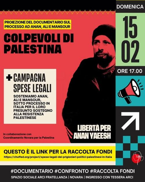 "Colpevoli di Palestina" benefit spese prigionieri politici palestinesi