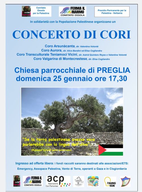 Concerto di Cori in solidarietà con la popolazione palestinese